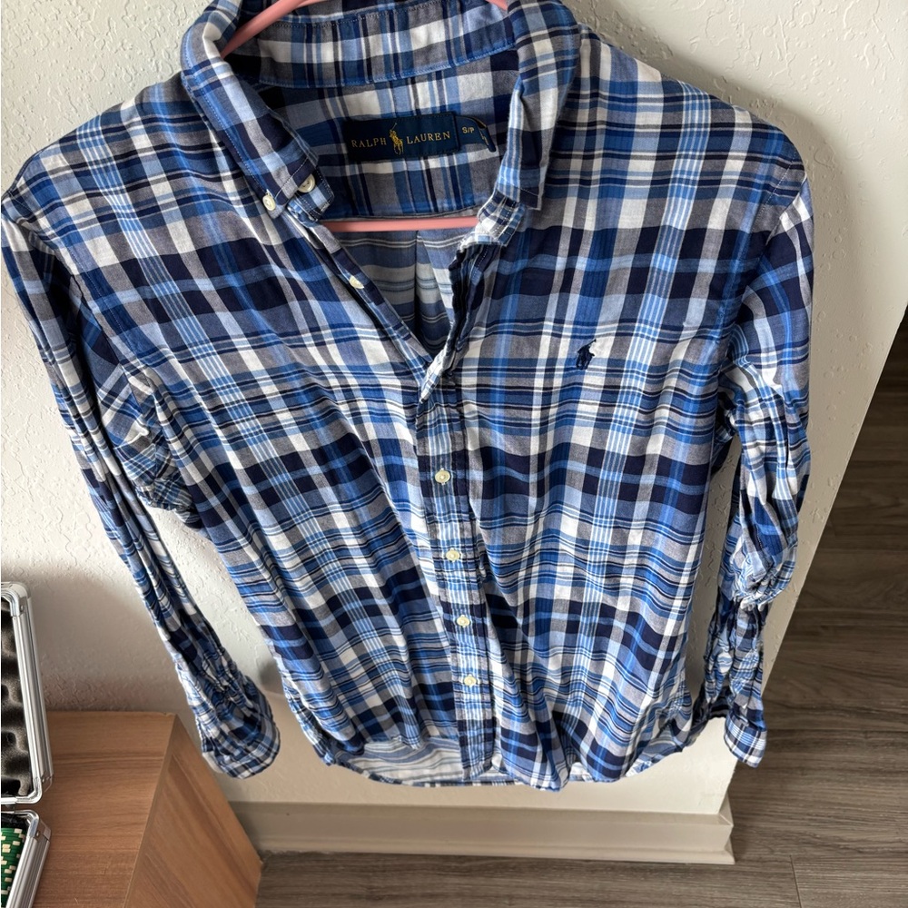 Ralph Lauren Navy and White Plaid Men's Shirt